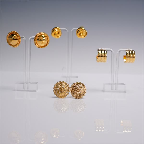 4 Pair Ladies Gold Tone Earring Lot incl. Monet & Filigree