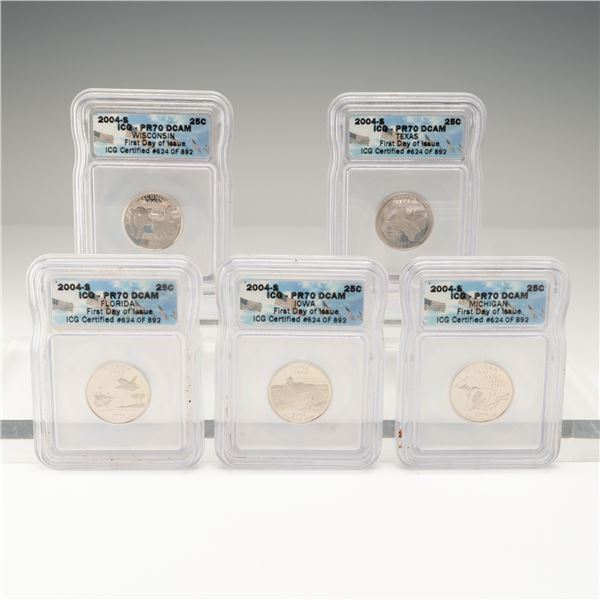 5pc 2004-S State Quarter PR70DCAM Set ICG Slabbed