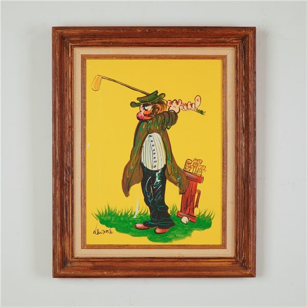 Original Acrylic on Canvas Comical Golfer Scene, Signed