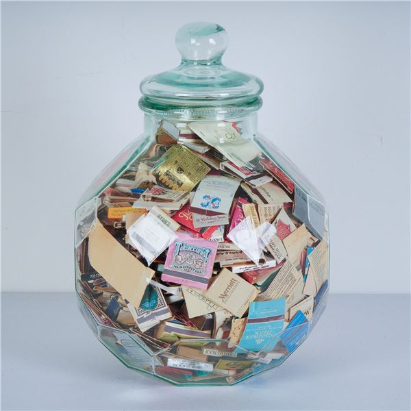 Large Glass Jar Filled w/ Vintage Florida & USA Matchbooks