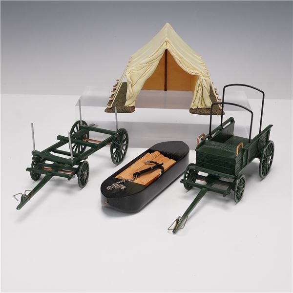 4pc Military Display Accessories, Tent, Wagon, Flatbed, and Barge