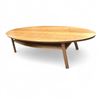 Image 1 : Modern Oval Stockholm Walnut Coffee Table w/ Rattan Wicker Shelf - approx. 70" Long (Scratches at th