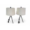 Image 1 : Set of 2 Modern Industrial Tripod Table Lamps w/ Beige Fabric Lampshades - Untested