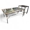 Image 1 : Set of 2 Modern Iron Glass Top Side Tables - includes Coffee Table (Retail Value $799.99)