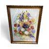 Image 1 : Original Golden Framed Acrylic on Canva Flowers Painting, by Wanda - approx. 45" x 35"