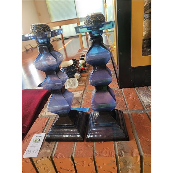 Pair Glass Candle Holders A