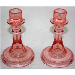2 Depression Glass Candle Holders