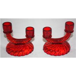 2 Antique Ruby Red Candle Holders