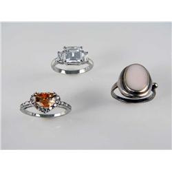 White Cz Ring - Yellow Cz & Mother Of Pearl Ring