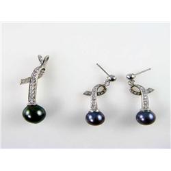 10.0mm Tahitian Black Pearl Earrings & Pendant Set