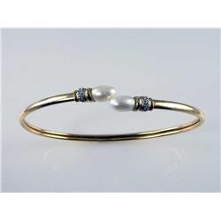 5.00mm White Pearl & Diamonds Bangle