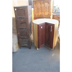 Old Wood Filing Cabinet & Corner Kitchen Cabinet