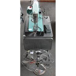White" Sewing Machine & Fan"