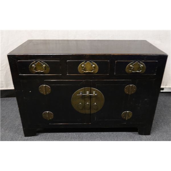 Lacquered Asian Console Cabinet w/ 3 Drawers  50" x 20" x 34"H