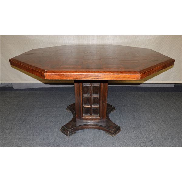 Wooden Octagon Shaped Table w/ Pedestal Base & Inlay Detail 47" Dia, 27"H