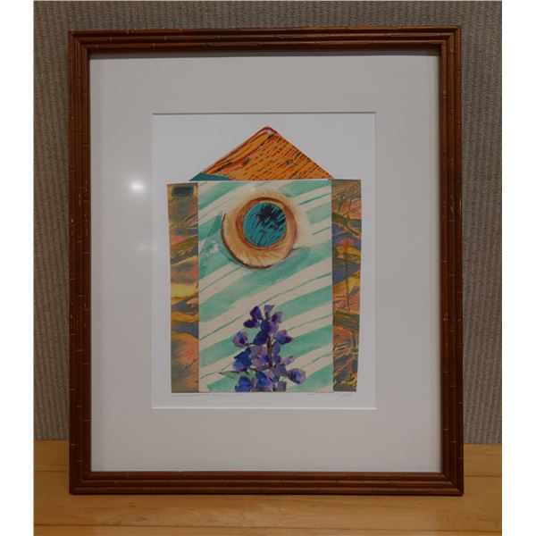 Abstract Watercolor House Artwork Signed by Artist Woolland (?) 2001, 17.5" x 21" Framed & Matted