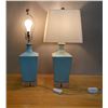Image 1 : Qty 2 Blue Ceramic Table Lamp Bases w/ 1 Shade 7" x 26.5"H (w/ shade)