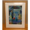 Image 1 : Abstract Midnight Blue Artwork Signed by Artist George Wolland (?), 29" x 38" Framed & Matted