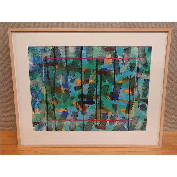 Abstract Artwork Signed by Artist George Wolland (?) 2000, Framed & Matted 38" x 30"