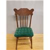 Image 2 : Carved Wooden Chair w/ Woven Seat, Spindle Back & Green Seat Cushion 16" x 15" x 38"H
