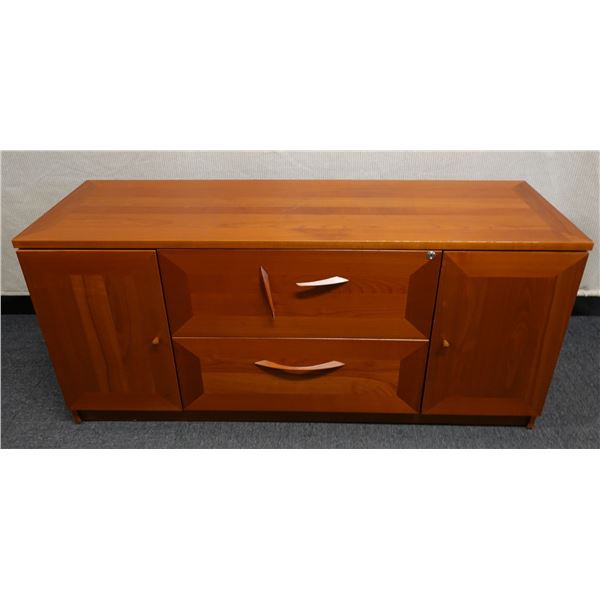 Wood Laminate Office Cabinet w/ 2 Drawers (1 handle broken) 63" x 20" x 29"H