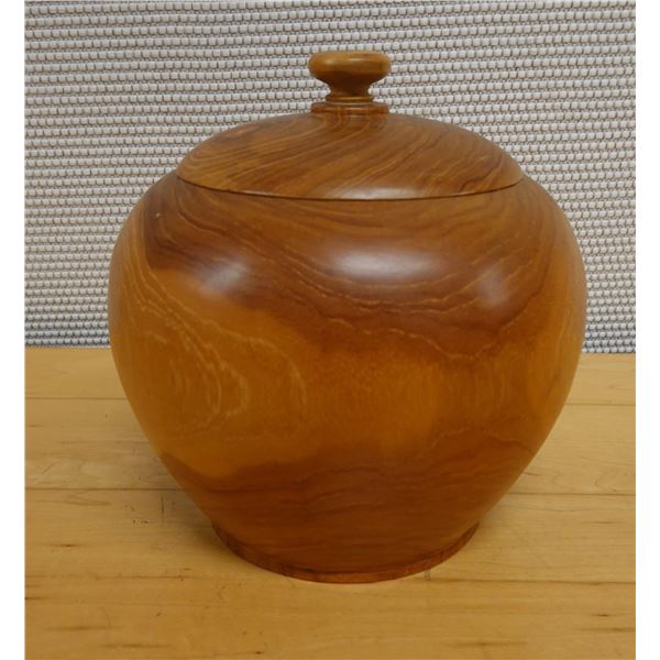 Wooden Turned Jar with Lid 8" Dia, 7.5."H, Marked B39