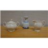 Image 1 : Qty 3 Porcelain Items: Peppertree Creamer & Sugar Bowl w/ Lid, Soy Sauce Dispenser, Misc Sizes