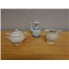 Image 2 : Qty 3 Porcelain Items: Peppertree Creamer & Sugar Bowl w/ Lid, Soy Sauce Dispenser, Misc Sizes