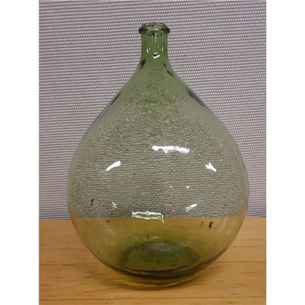 Green Demijohn Dame-Jeanne Single-Stem Glass Vase w/ Maker's Mark 9.5" Dia, 17"H