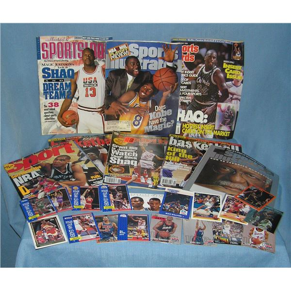 Vintage basketball collectibles includes cards and magazines
