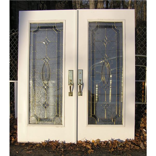 Pair of super high quality modern entry doors with brass hardware