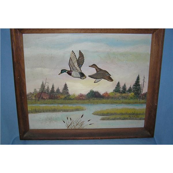W. T. Miller artist signed Two Mallards oil on canvas board