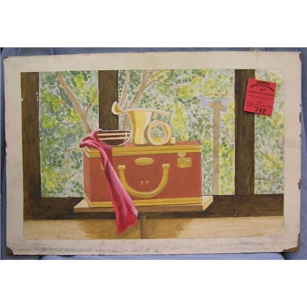 Vintage still life painting on board