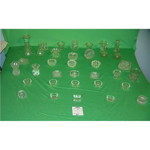 Crystal and glass open salts, tooth pick holders and more