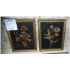 Pair of leaf decorated art pieces both framed