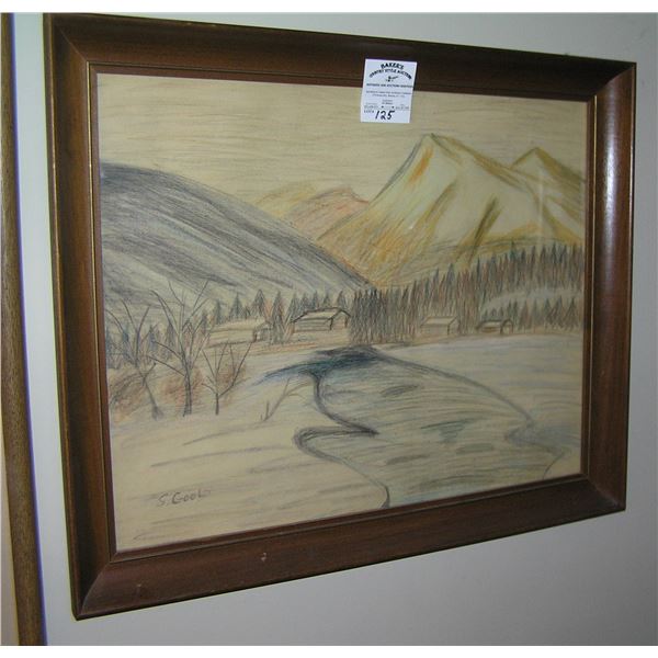Vintage scenic art work, framed