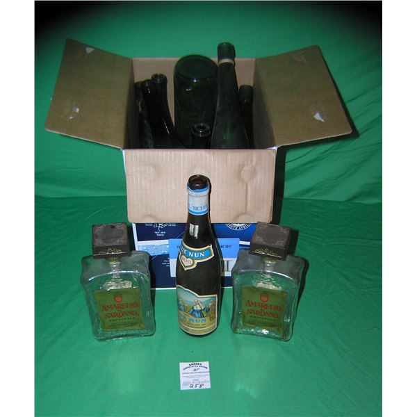 Large box of vintage estate bottles
