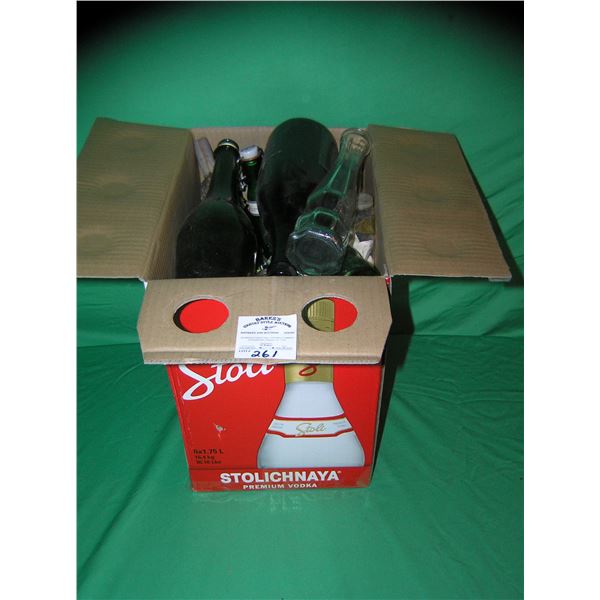 Large box of vintage estate bottles