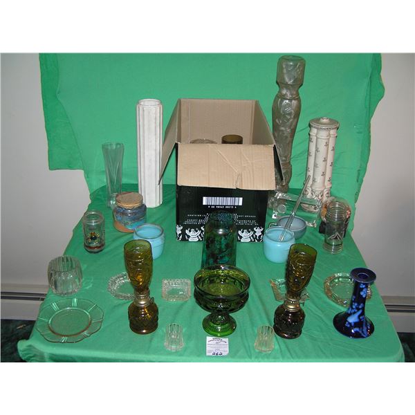 Box of vintage estate glassware, porcelain and more