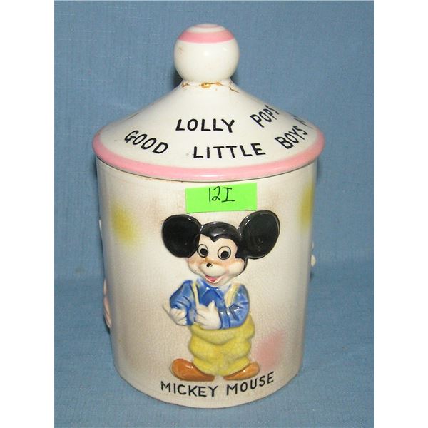 Great early Lollipop container all porcelian featuring Mickey Mouse, Dondald Duck and Ludwig Von Dra