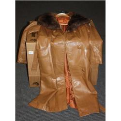 Brown Leather Coat With A Wool Collar