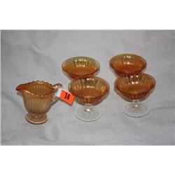 Lot Of 4 Matching Carnival Glasses & Creamer