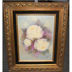 Framed Oil on Canvas of Roses