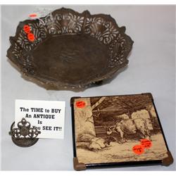1870,s reed & Barton Bowl- Minton TileTrivet 1879