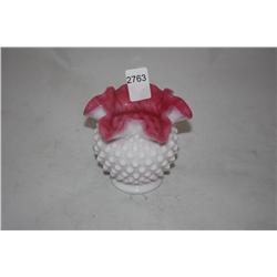 Fenton White/Cranberry Hobnail Vase