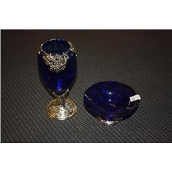 2 Blue Cobalt Compote Vases