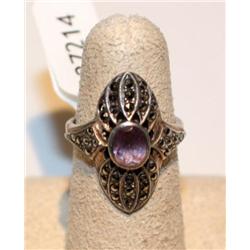 .925 Silver Ring with Amethyst & Marcasite