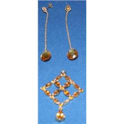 6.00Ctw AAA Citrine Ladies Earrings & Pendant