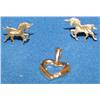 Image 1 : 1/2 Ctw Diamond Pendant & Unicorn Gold Earrings
