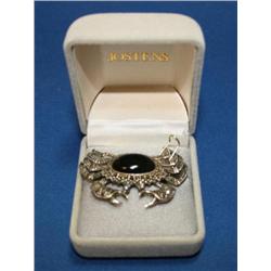Sterling Broach - Crab w/ Macasites & Onyx